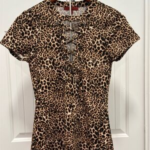 Leopard Print Lace-Up Blouse